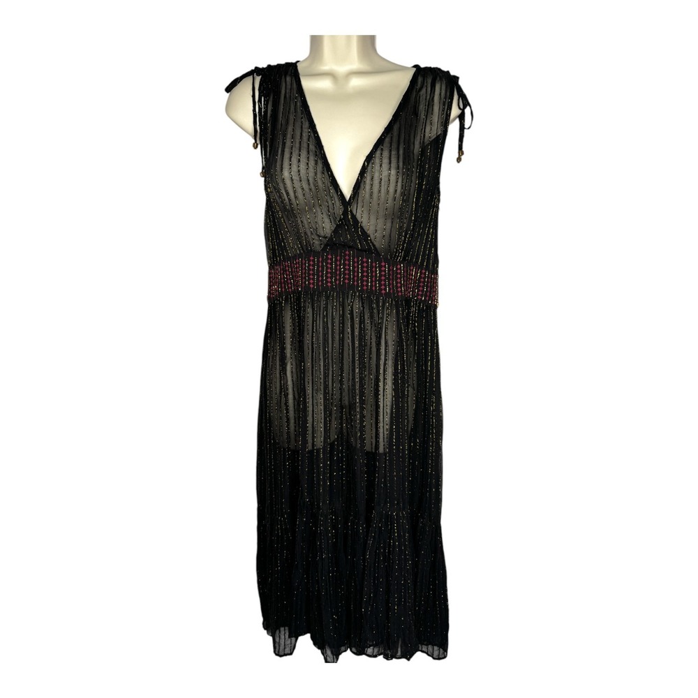 Anthropologie Floreat Annecy Midi Dress Sz 4 Black Gold‎ Metallic Whimsygoth